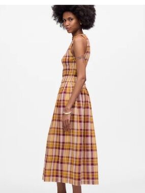 NWT Madewell Smocked Plaid Midi Dress